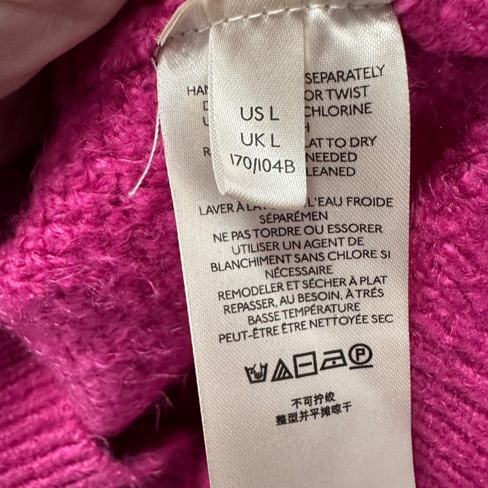 Free People Large Sweater Pink Cable Knit Polo Collar Boho Barbiecore Vibrant - Picture 6 of 8